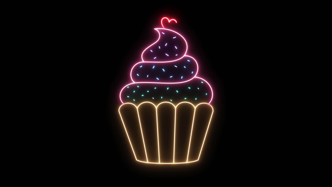 Cupcake al neon che brillano e sfarfallano in sequenza