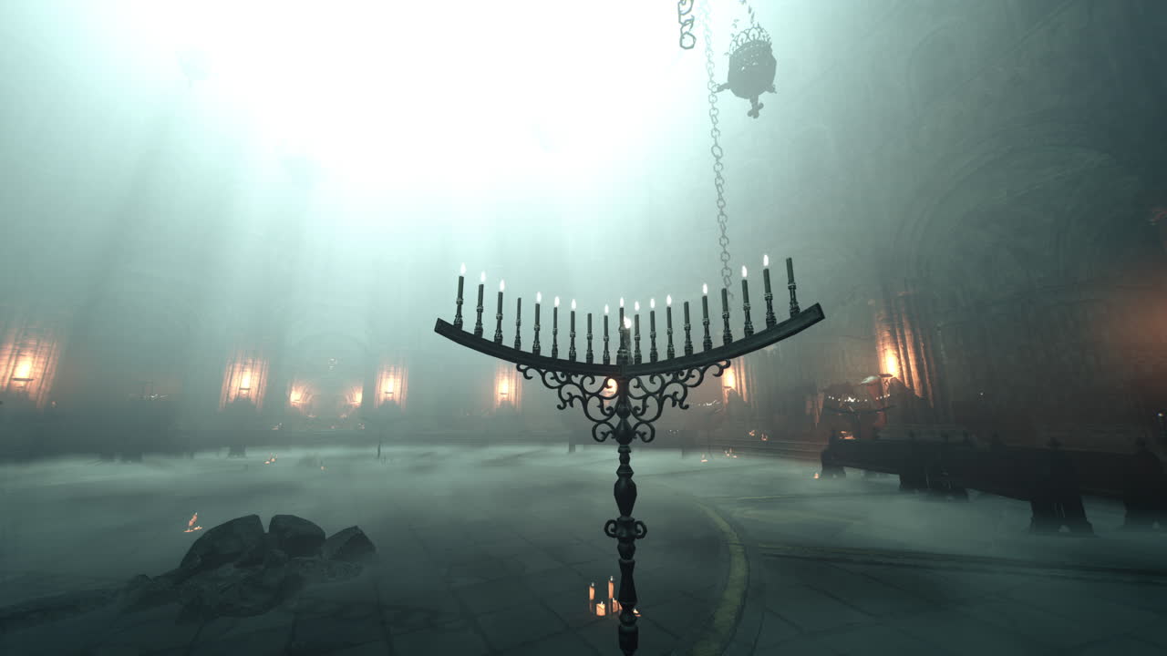 interior de la catedral gótica con velas