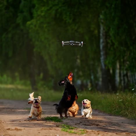 dog jumping to drone