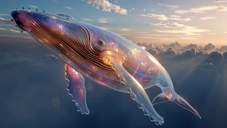 ethereal flying whale in a dreamlike sky
