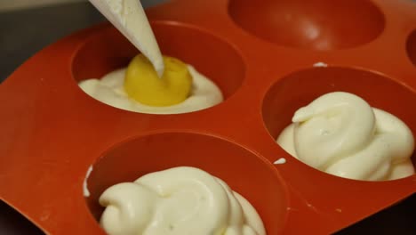 making creamy dessert in silicone mold