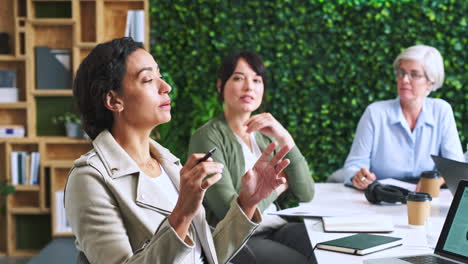 Teamwork,-discussion-and-business-women-in-meeting