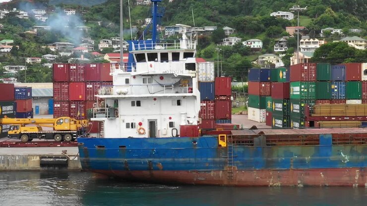 Flying Alongside Stacked Shipping Containers