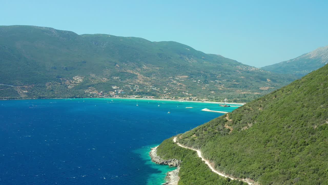 Vasiliki Coastline Lefkada Mountains Aerial Revel Drone Blue Water Green