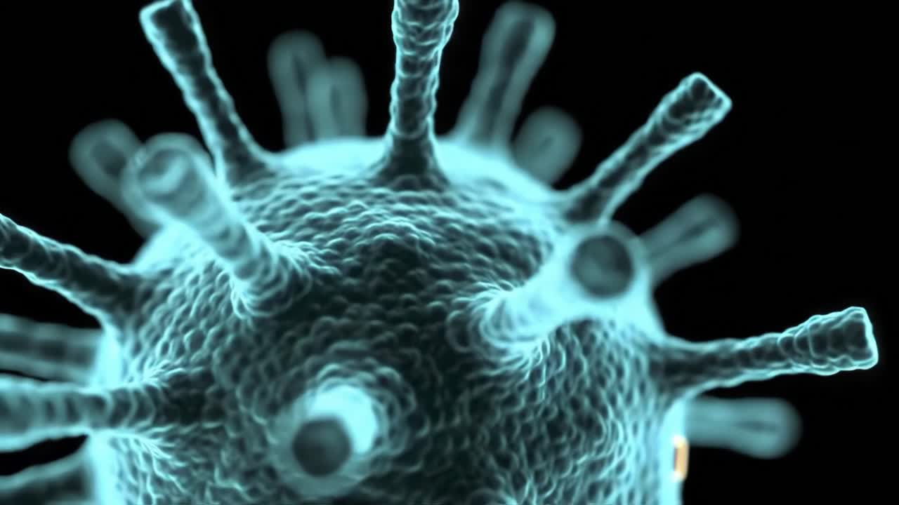Microscopic Visualization of a Viral Particle: Examining the Detailed Structure and Characteristics of a Virus Under High Magnification Through Advanced Imaging Techniques