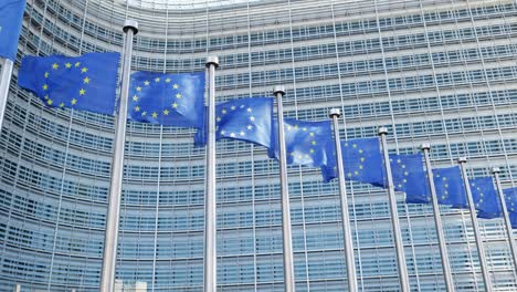 eu flags waving in the wind