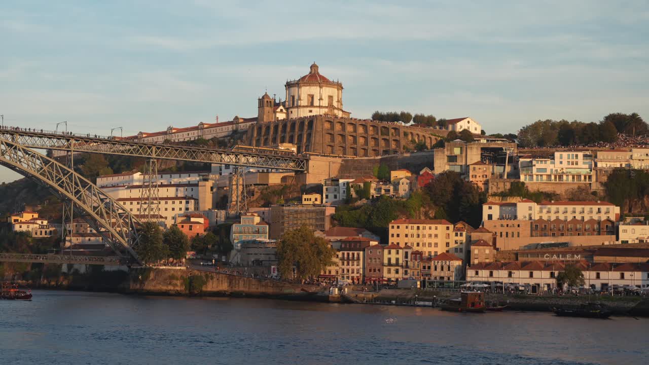 Warm sunset light over of Vila Nova de Gaia district in Porto