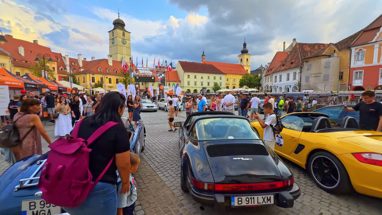 Sibiu, Romania, 1 July 2025: Busy main square during festival in Sibiu. Historic city center of Sibiu full of people during a summer festival