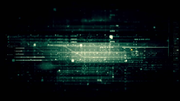 Data matrix simulation UI with cutting-edge digital environment with a dynamic and immersive display of interconnected data matrix information networks systems background