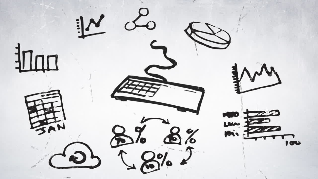 사무실 물체의 검은 그림의 애니메이션