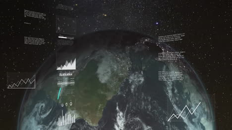 animación del procesamiento de datos digitales en el mundo sobre un fondo oscuro