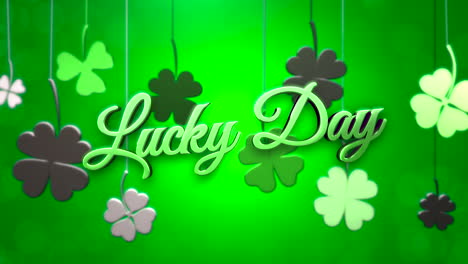 lucky day with hanging shamrocks on green gradient