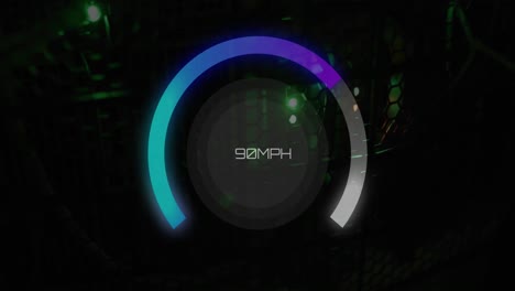 animation of speed gauge and data processing over computer servers