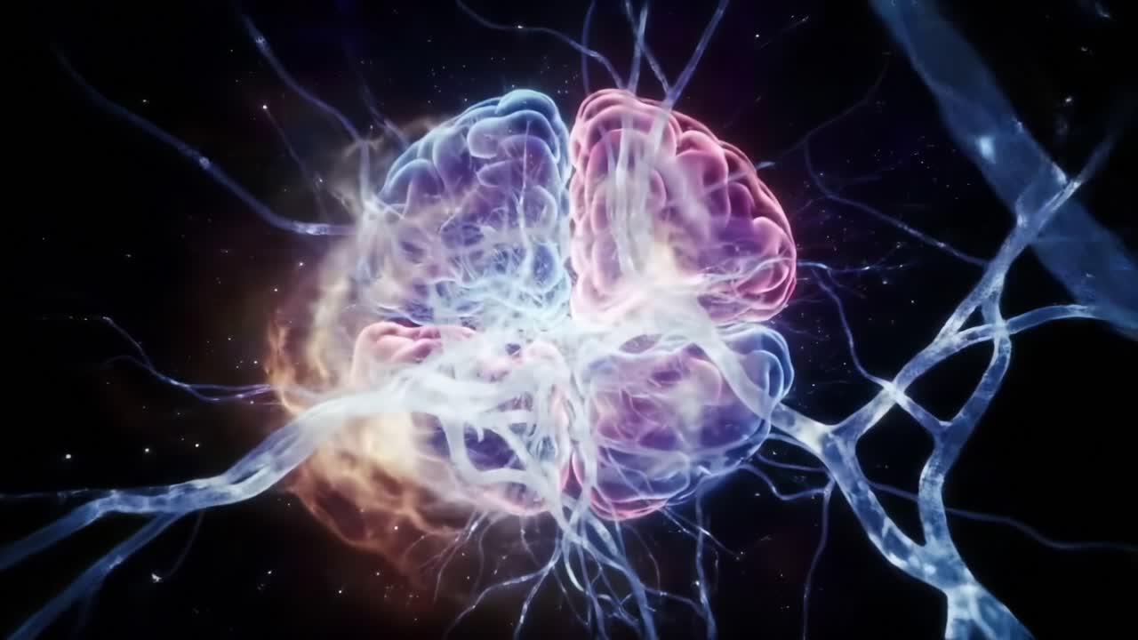 A Stunning Visualization of a Bioluminescent Brain Representing Neural Connections and Complex Cognitive Processes in the Cosmos