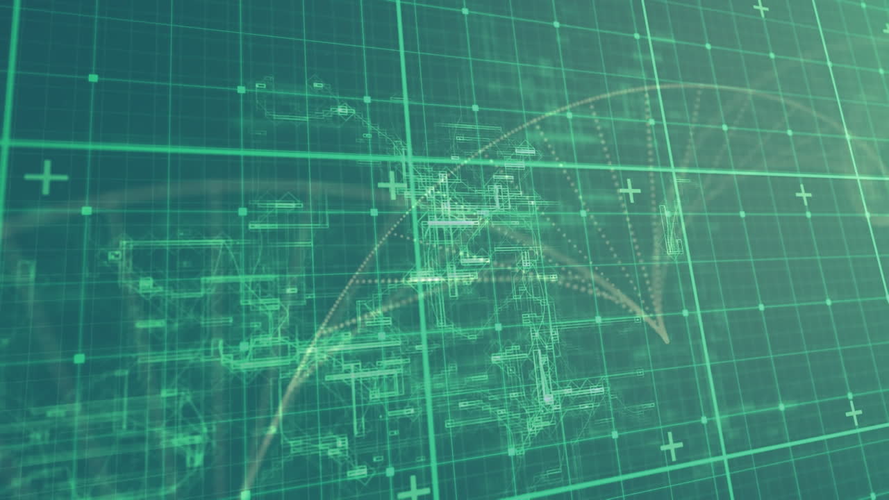 녹색 그리드와 헬릭스를 형성하는 입자의 애니메이션 처리 데이터, 녹색에