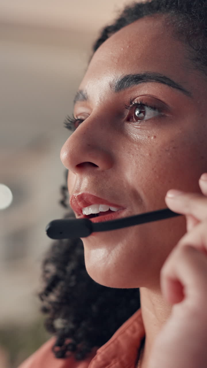 Customer Service Agent Speaking on Headset Microphone