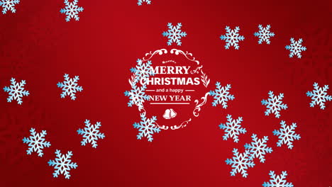 Animación-De-Texto-De-Feliz-Navidad-Y-Feliz-Año-Nuevo-Con-Copos-De-Nieve-Sobre-Fondo-Rojo