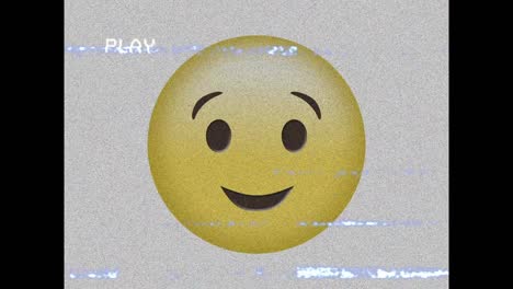 Animation-of-play-interface-and-emoji-icon-on-screen-with-glitch