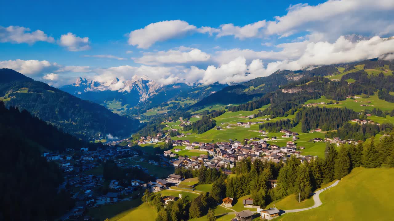 Aerial view of a village in the Alps