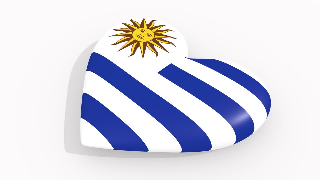 corazón en colores y símbolos de uruguay sobre fondo blanco, bucle