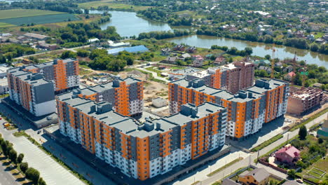 modern urban apartment building in city. aerial view of newly built modern apartment building facade