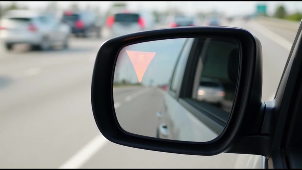 Spia del sistema di monitoraggio dell'angolo cieco dell'auto nello specchietto retrovisore