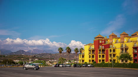 hotel timelapse: dramatic clouds over distant hills