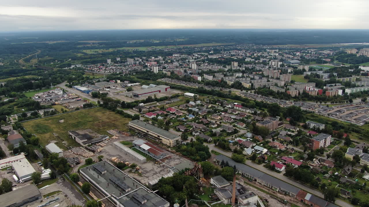 Aerial View of a Town with Industrial and Residential Areas