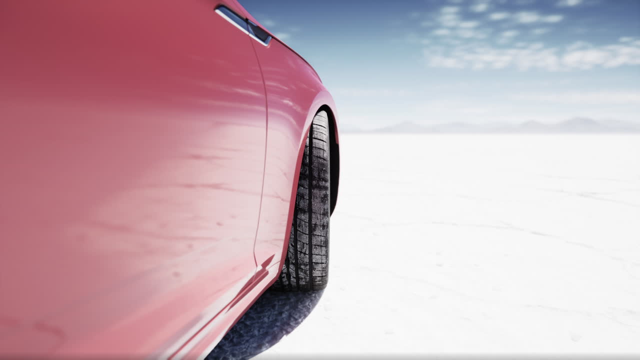 coche rojo estacionado en un desierto de arena blanca