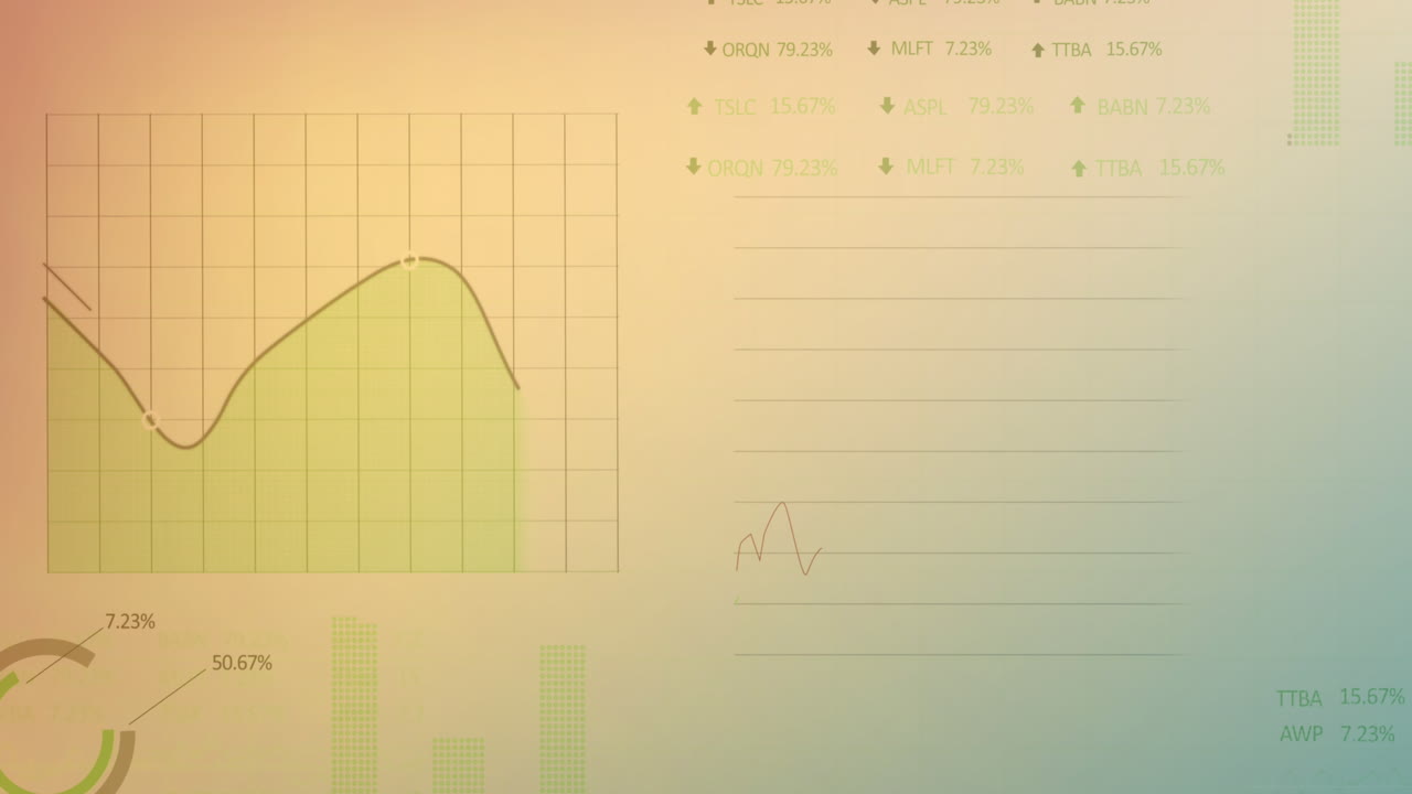 animación del procesamiento de datos estadísticos sobre un fondo de gradiente naranja
