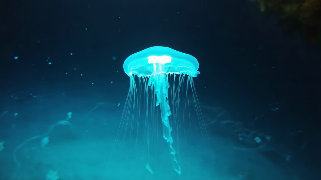 A jellyfish swims underwater