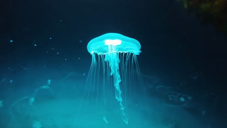 A jellyfish swims underwater