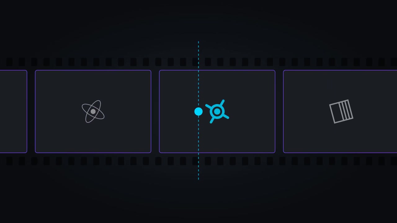 Animated Film Strip Interface with Rotating Geometric Icons