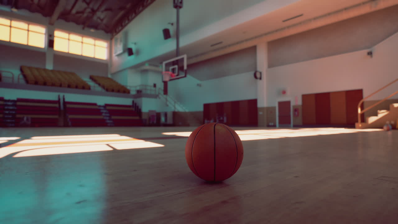 un baloncesto descansando en una cancha de baloncesto