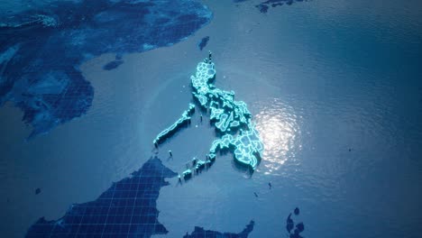 abstract geometric futuristic concept 3d map of philippines with borders as scribble, blue neon style