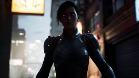 cyberpunk woman in a city alley