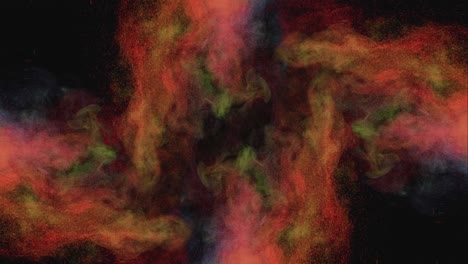 the explosion of colorful particles from four sides. slow motion