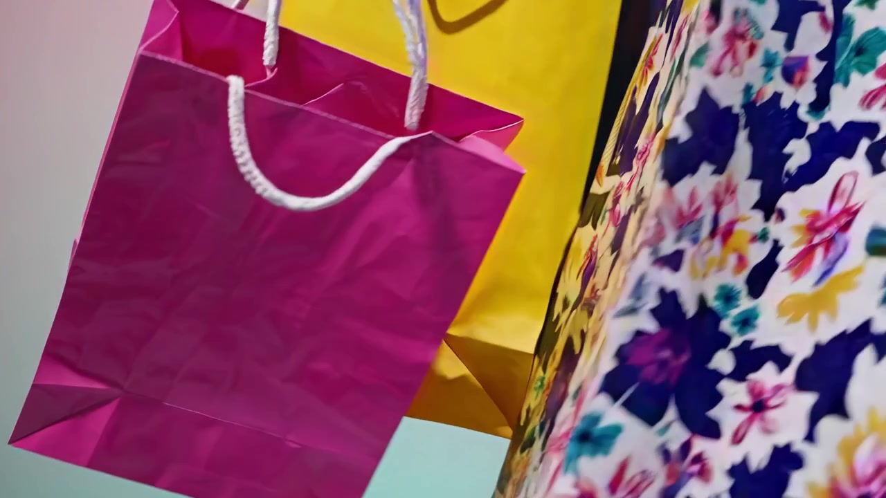 Colorful Shopping Bags Falling in Slow Motion