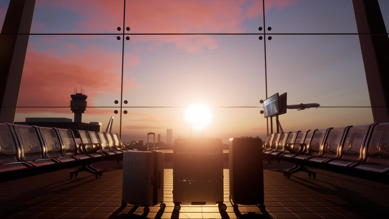 amanecer de la terminal del aeropuerto con equipaje