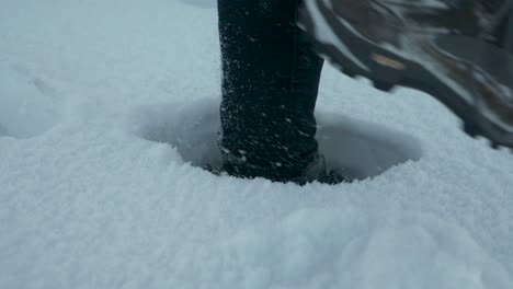 walking in the snow in slow motion