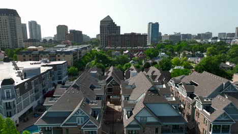 rising aerial of housing and residential district in urban american city