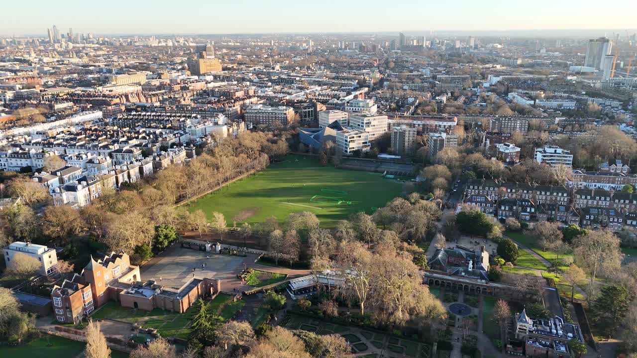 Holland Park London UK establishing aerial shot