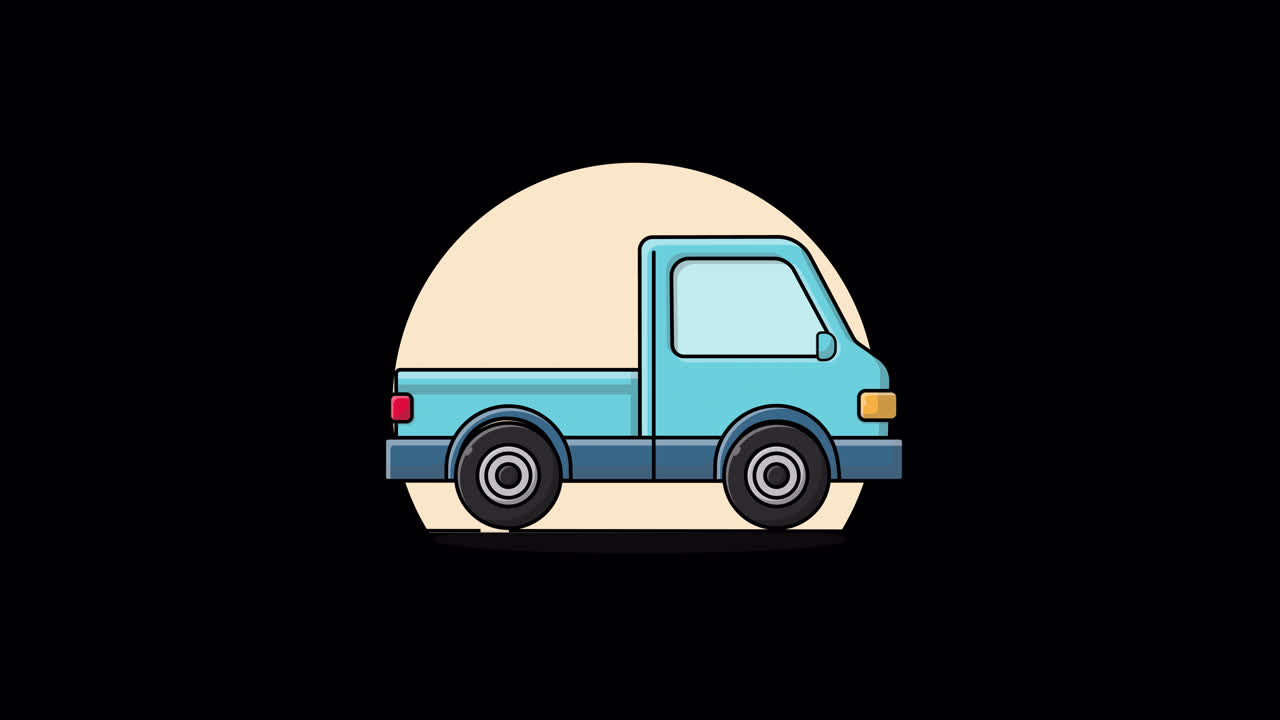 Illustrazione animata di pick-up azzurro su sfondo nero