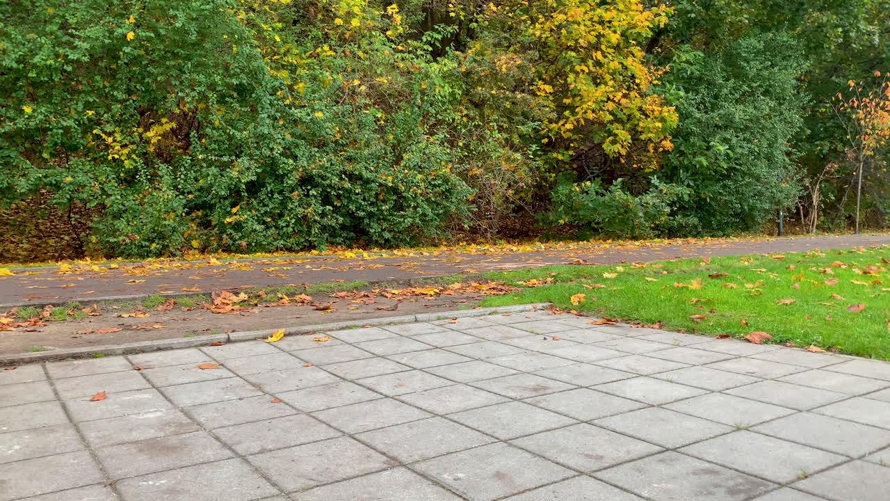 um homem anda de patins no outono