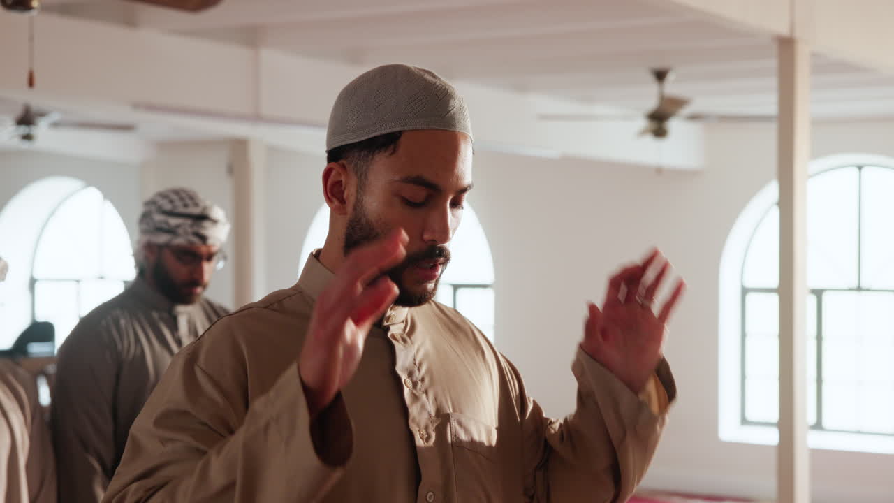 Muslim men praying in a mosque