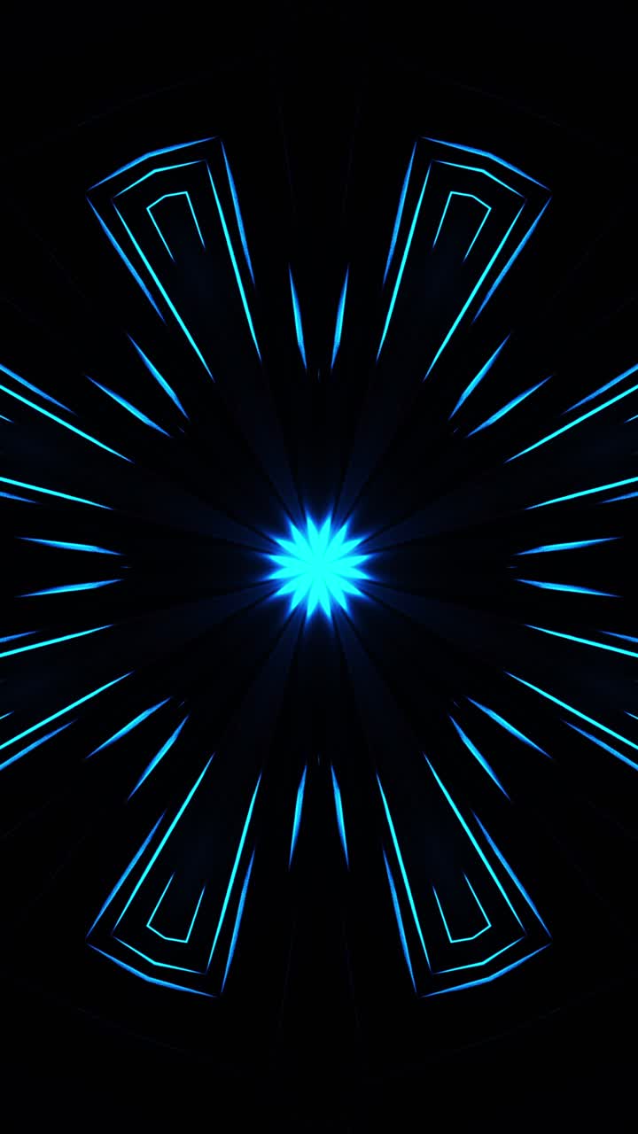 Blue abstract background with star pattern in the middle. Kaleidoscope VJ loop Vertical