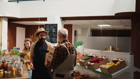 trader brings healthy food to bio shop