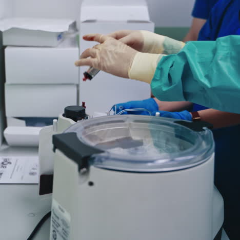 stem cell therapy. plasma in syringe. centrifuge.