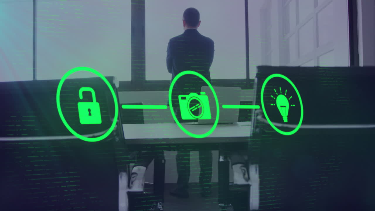 animación de iconos de los medios sobre el pensamiento del empresario biracial