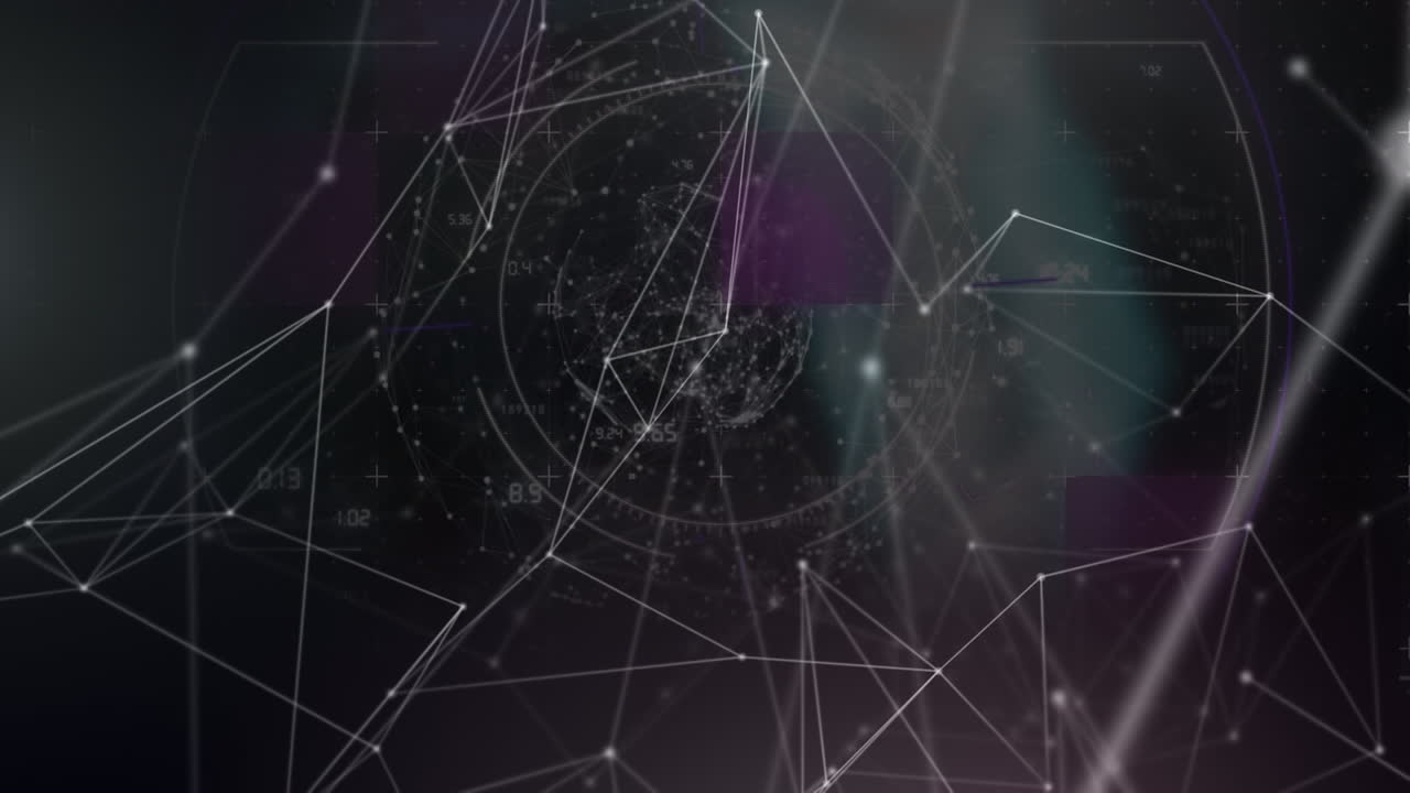 animación de la red de conexiones y el globo sobre fondo oscuro